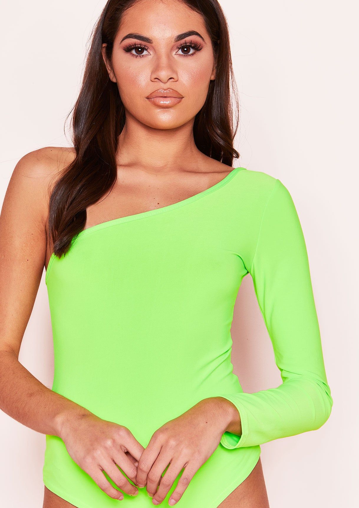 Rachel Neon Green One Shoulder Bodysuit sold by Missy Empire product image thumbnail 4