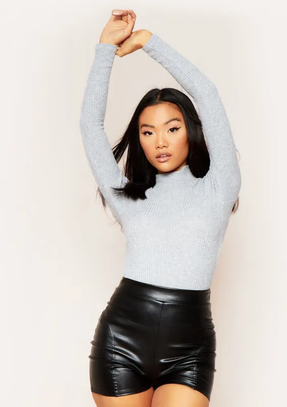 Rosie Grey High Neck Super Soft Rib Knit Long Sleeve Top sold by Missy Empire