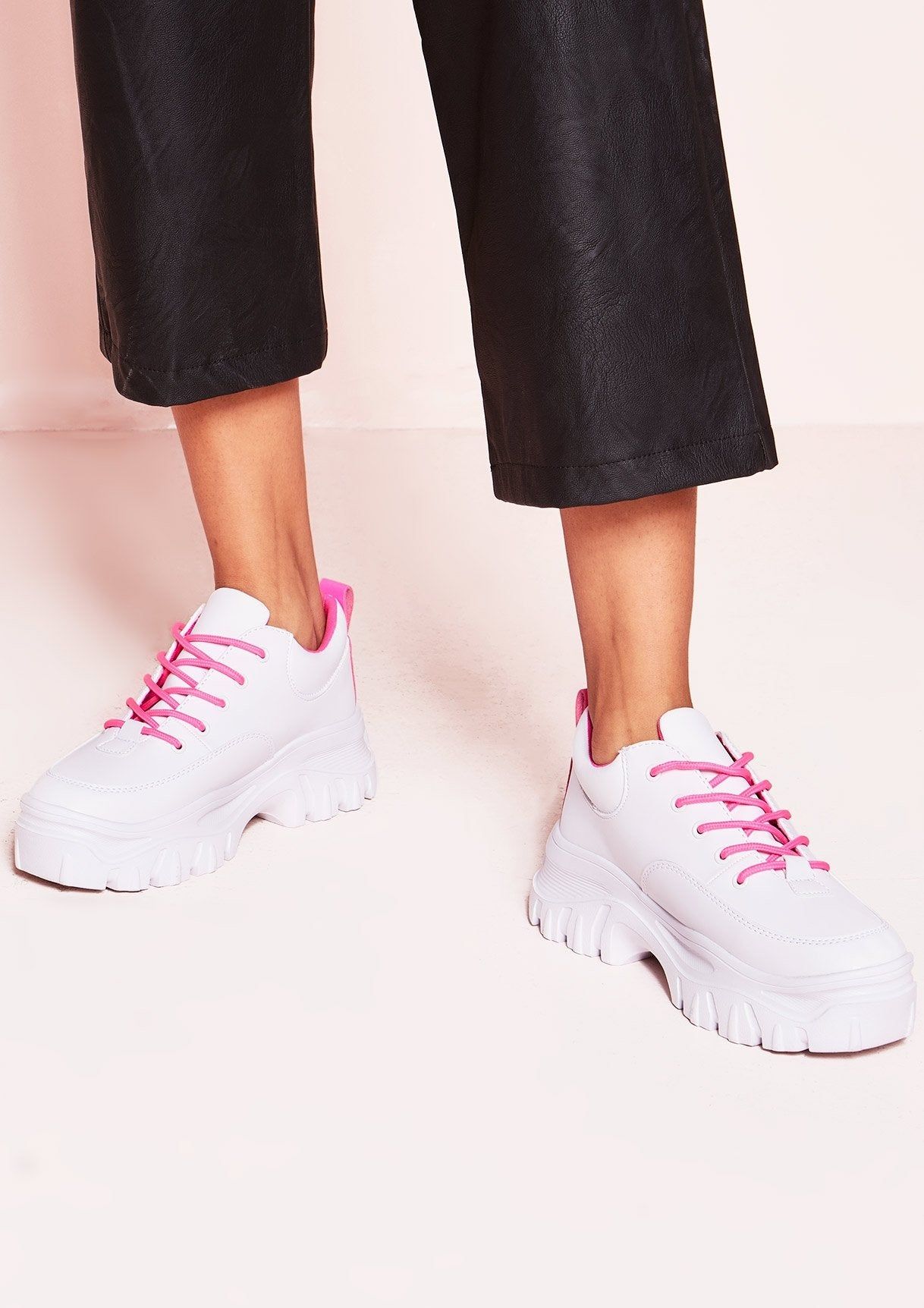 Patti White Pink Lace Chunky Trainers sold by Missy Empire