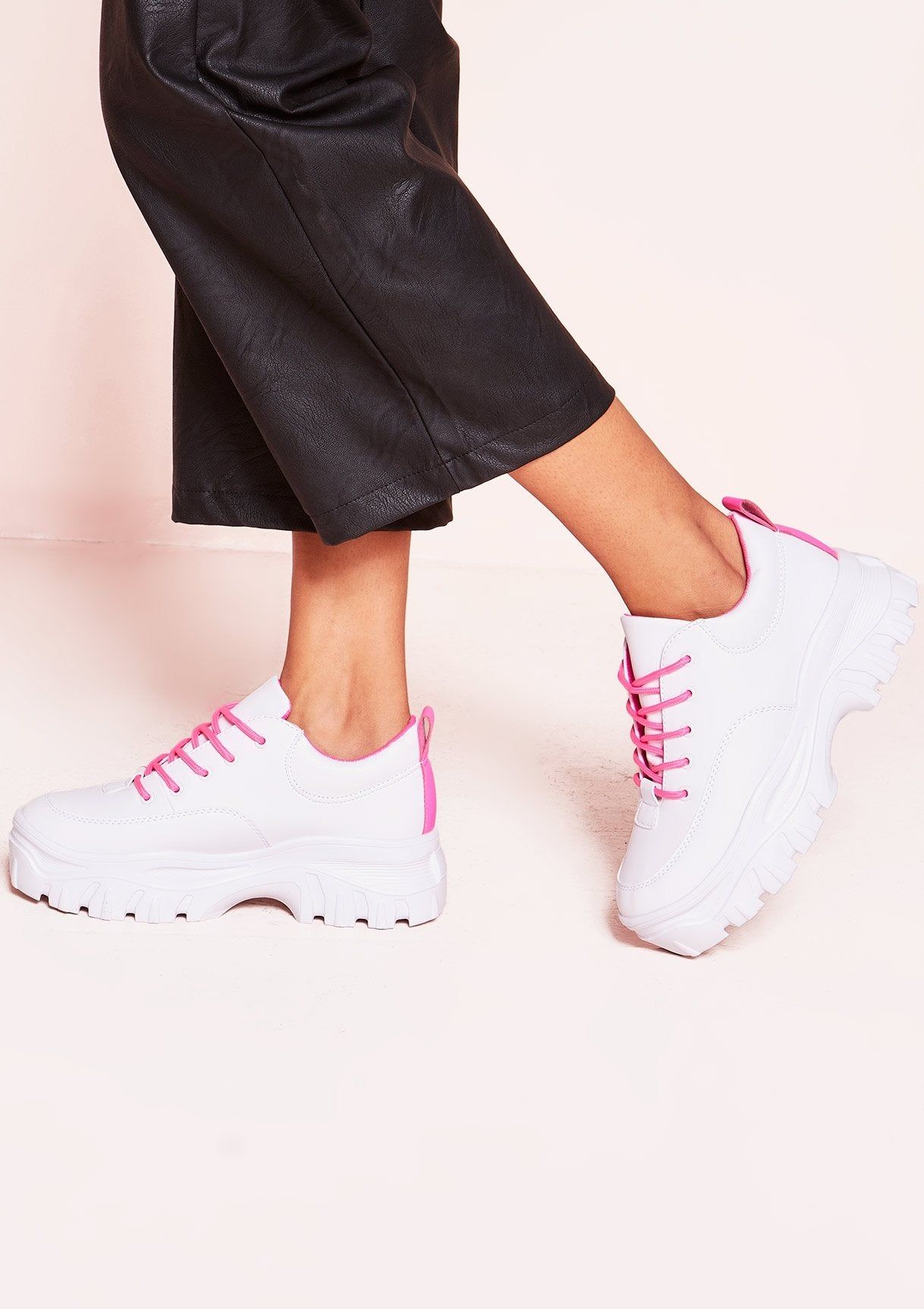 Patti White Pink Lace Chunky Trainers sold by Missy Empire product image thumbnail 2