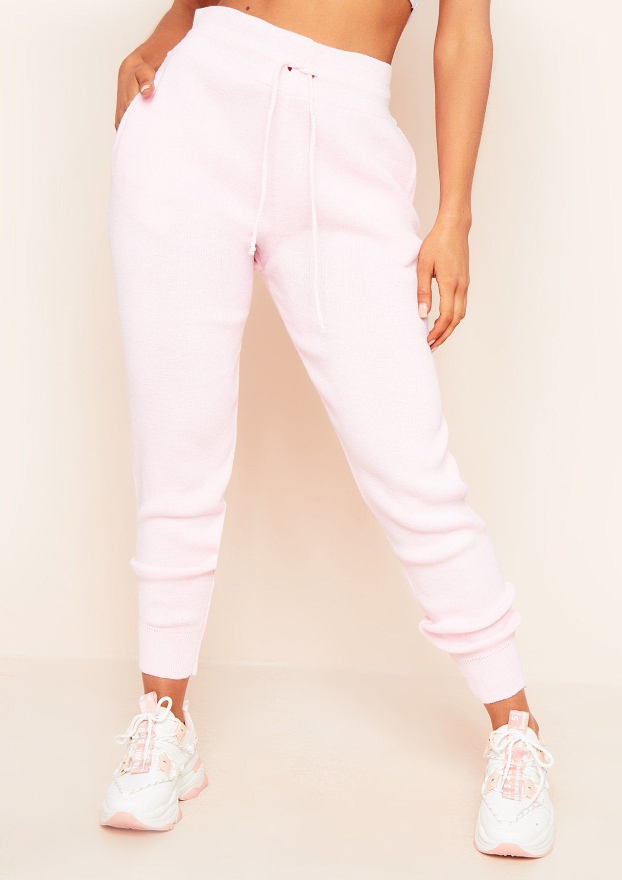 Jenniya Pink Knitted Jogger Bottoms sold by Missy Empire