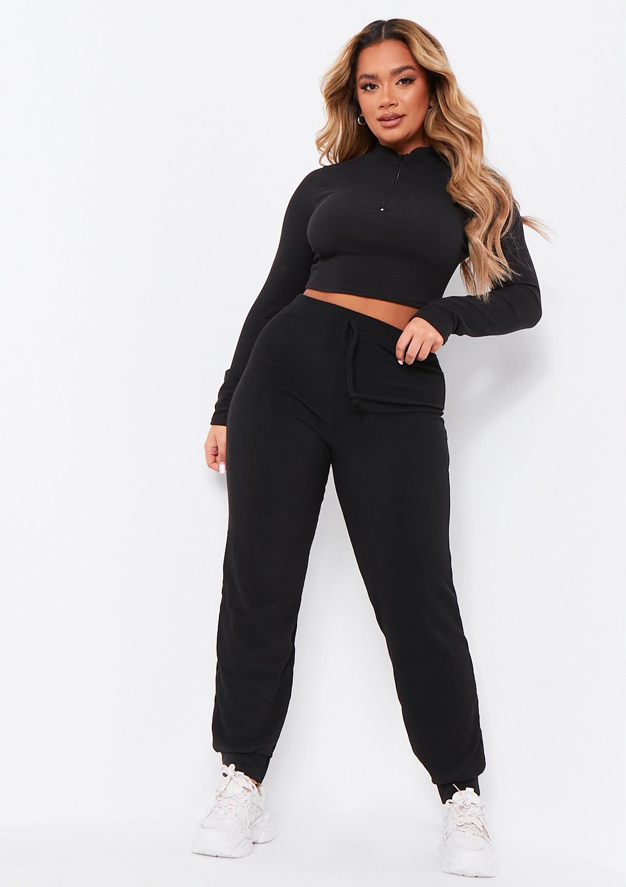 Sophie Black Soft Ribbed Drawstring Joggers sold by Missy Empire product image thumbnail 4