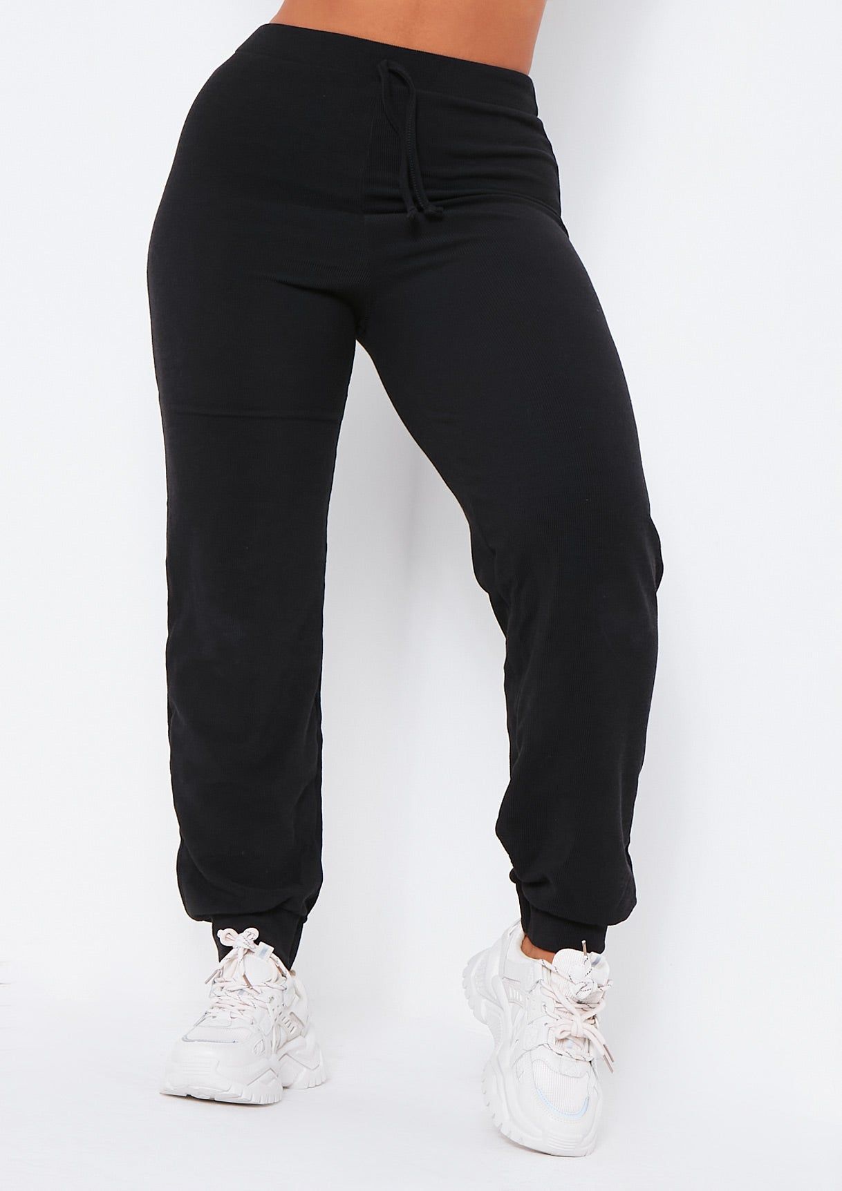 Sophie Black Soft Ribbed Drawstring Joggers sold by Missy Empire product image thumbnail 2