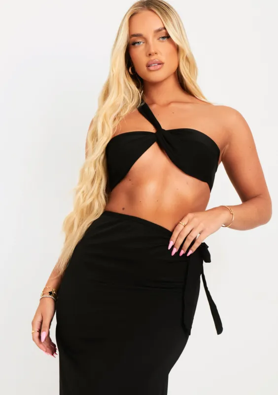 Eloise Black Asymmetric Crop Top Bralet made by Missy Empire