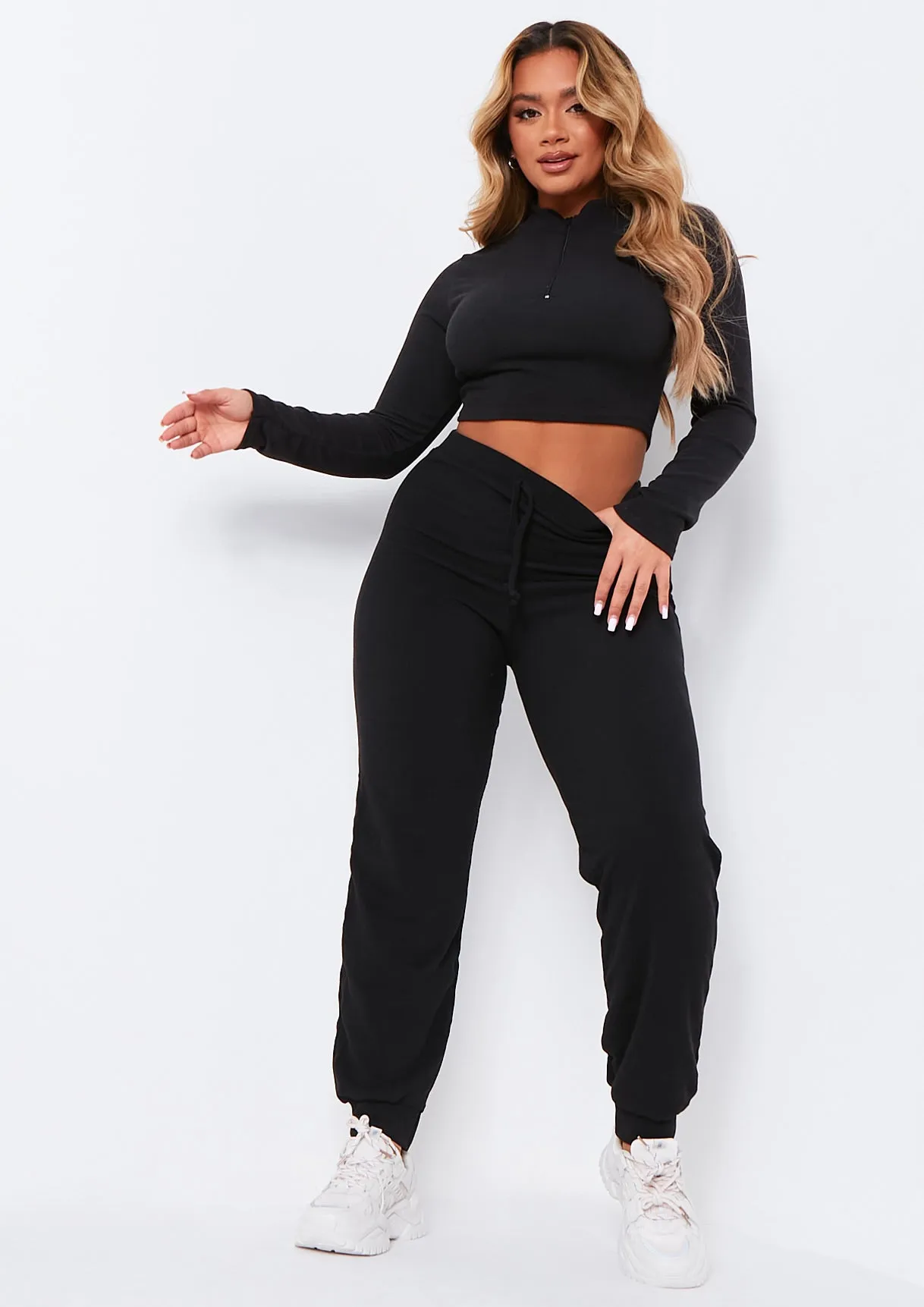 Sade Black Soft Rib Zip Up Long Sleeve Crop Top sold by Missy Empire product image thumbnail 4