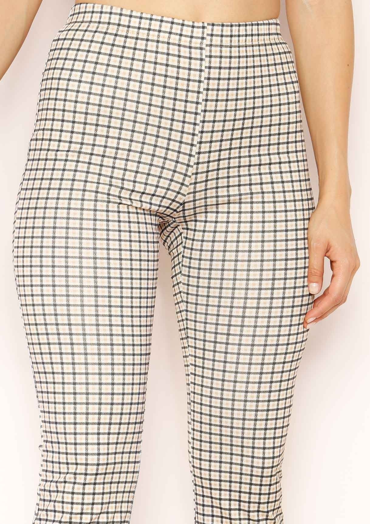 Gaia Beige Checked Skinny Flare Trousers sold by Missy Empire product image thumbnail 3