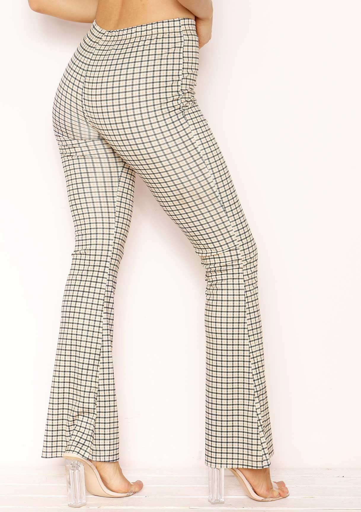 Gaia Beige Checked Skinny Flare Trousers sold by Missy Empire product image thumbnail 4