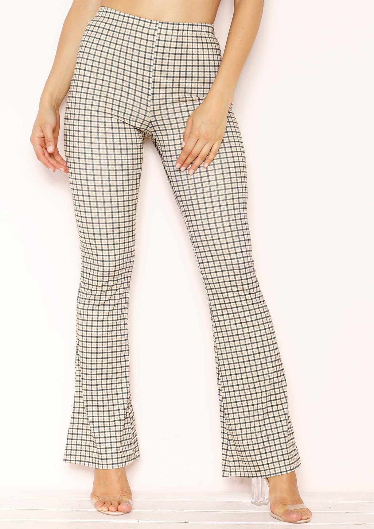 Gaia Beige Checked Skinny Flare Trousers sold by Missy Empire product image thumbnail 2