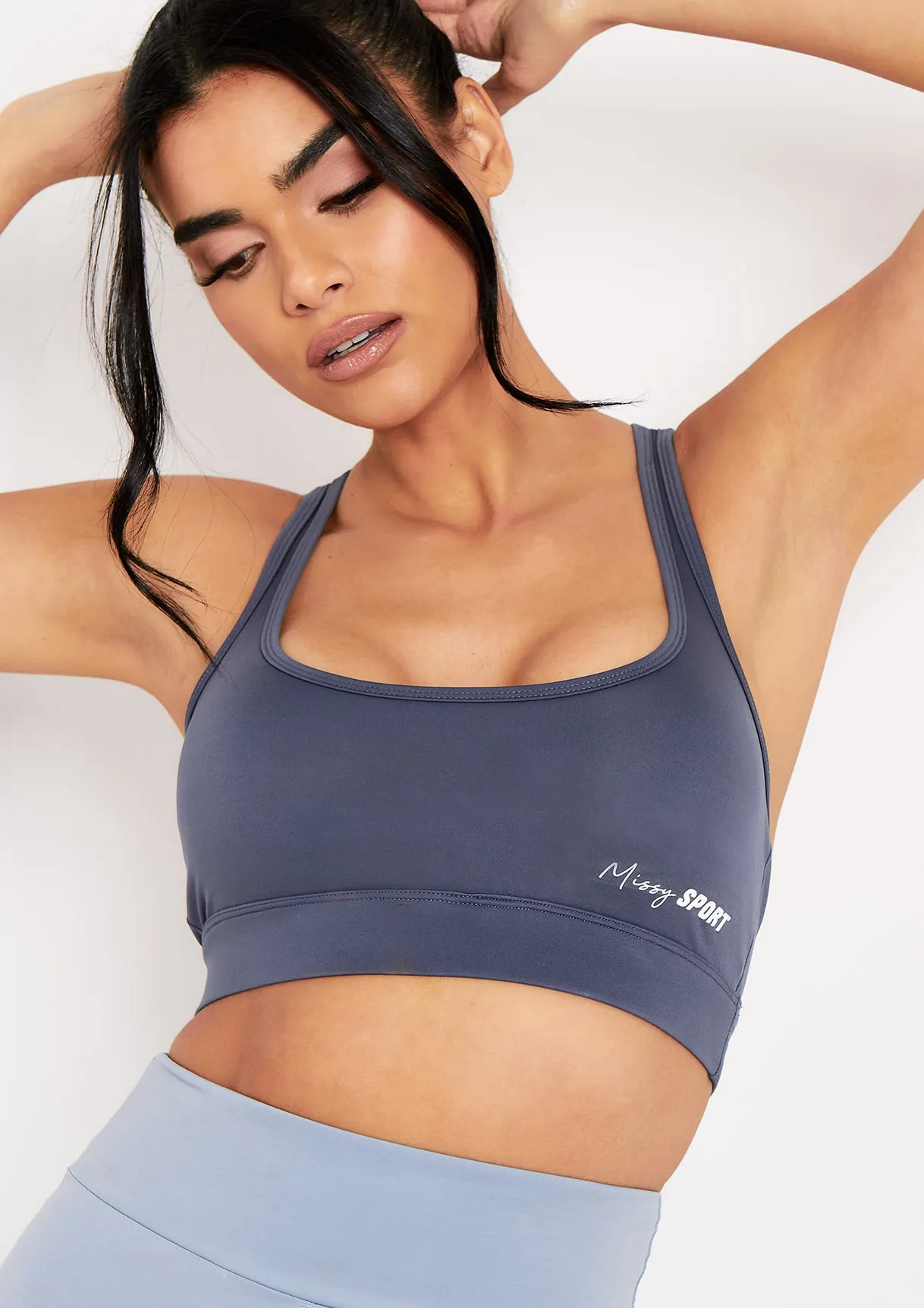 Luella Navy Missy Sport Back Detail Gym Crop Top sold by Missy Empire