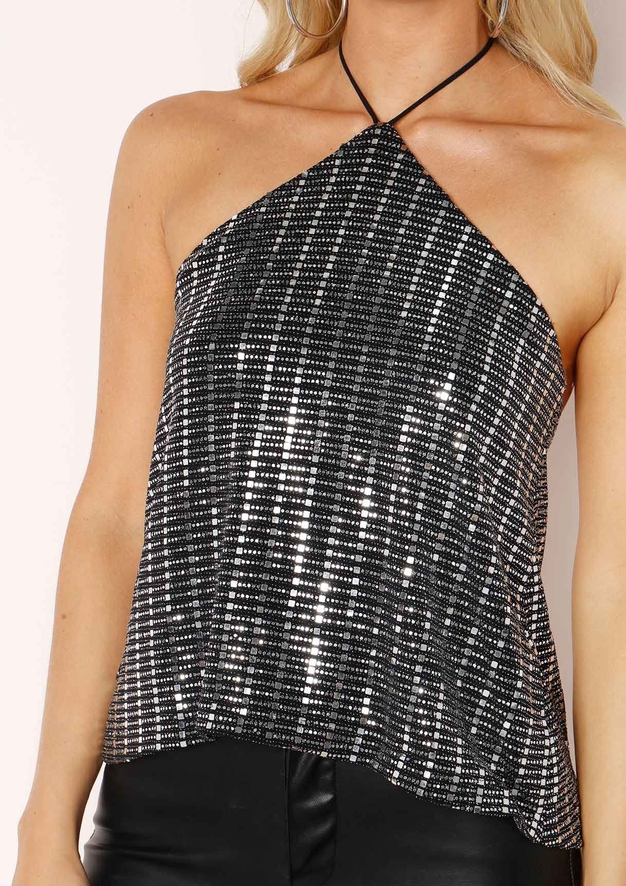 Cami Silver Sequin Halterneck Top sold by Missy Empire product image thumbnail 3