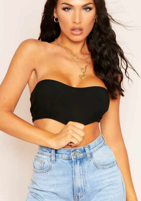 Stella Black Bandeau Crop Top sold by Missy Empire