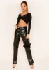 Sara Black Slinky Long Sleeve Twist Front Crop Top sold by Missy Empire