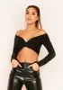 Sara Black Slinky Long Sleeve Twist Front Crop Top sold by Missy Empire