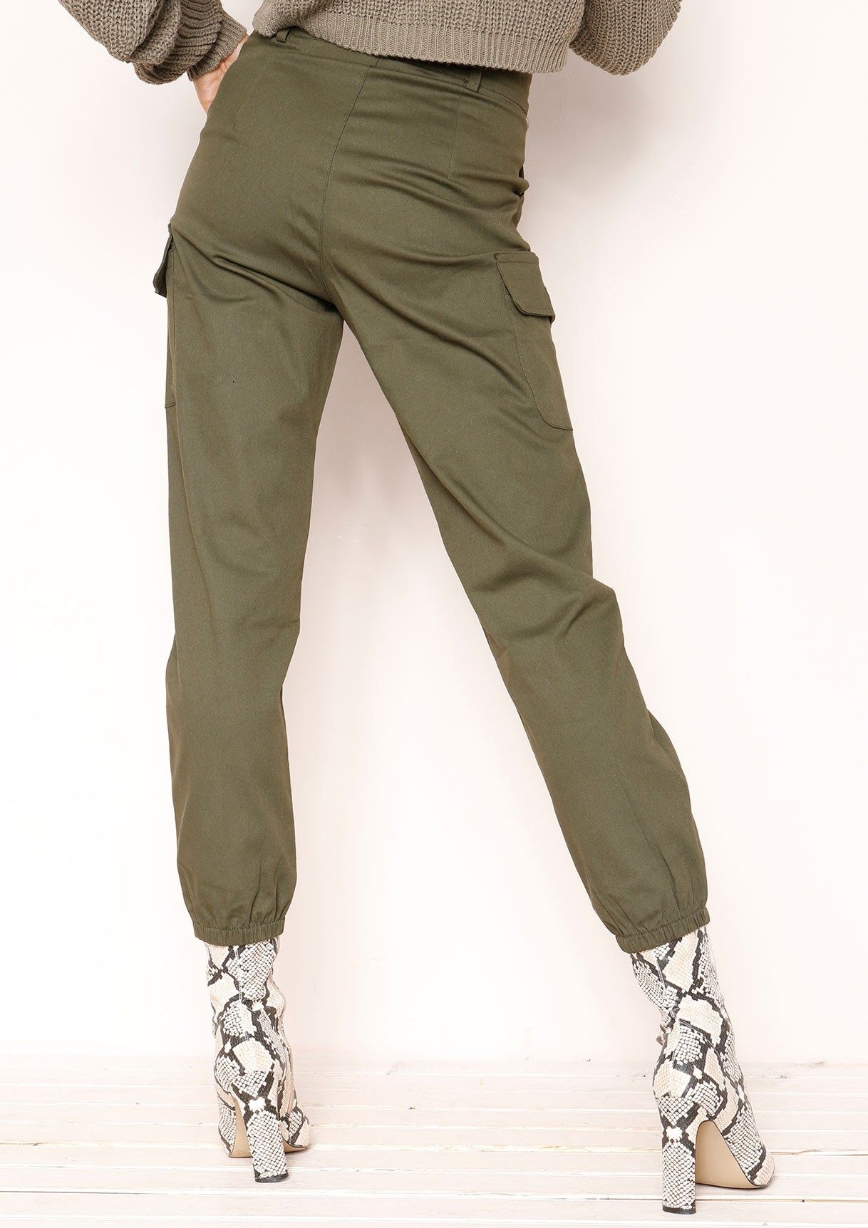 Isla Khaki Cargo Cuffed Trousers sold by Missy Empire product image thumbnail 4