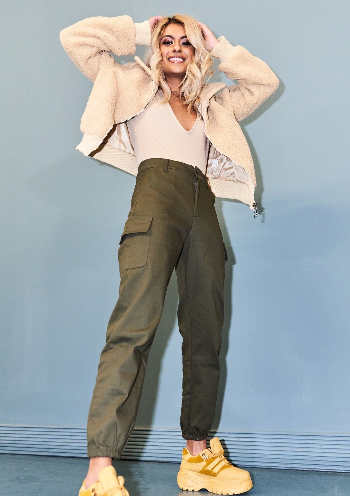 Isla Khaki Cargo Cuffed Trousers sold by Missy Empire