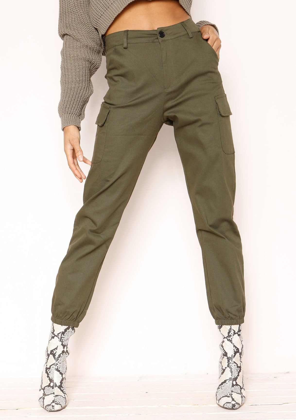 Isla Khaki Cargo Cuffed Trousers sold by Missy Empire product image thumbnail 2