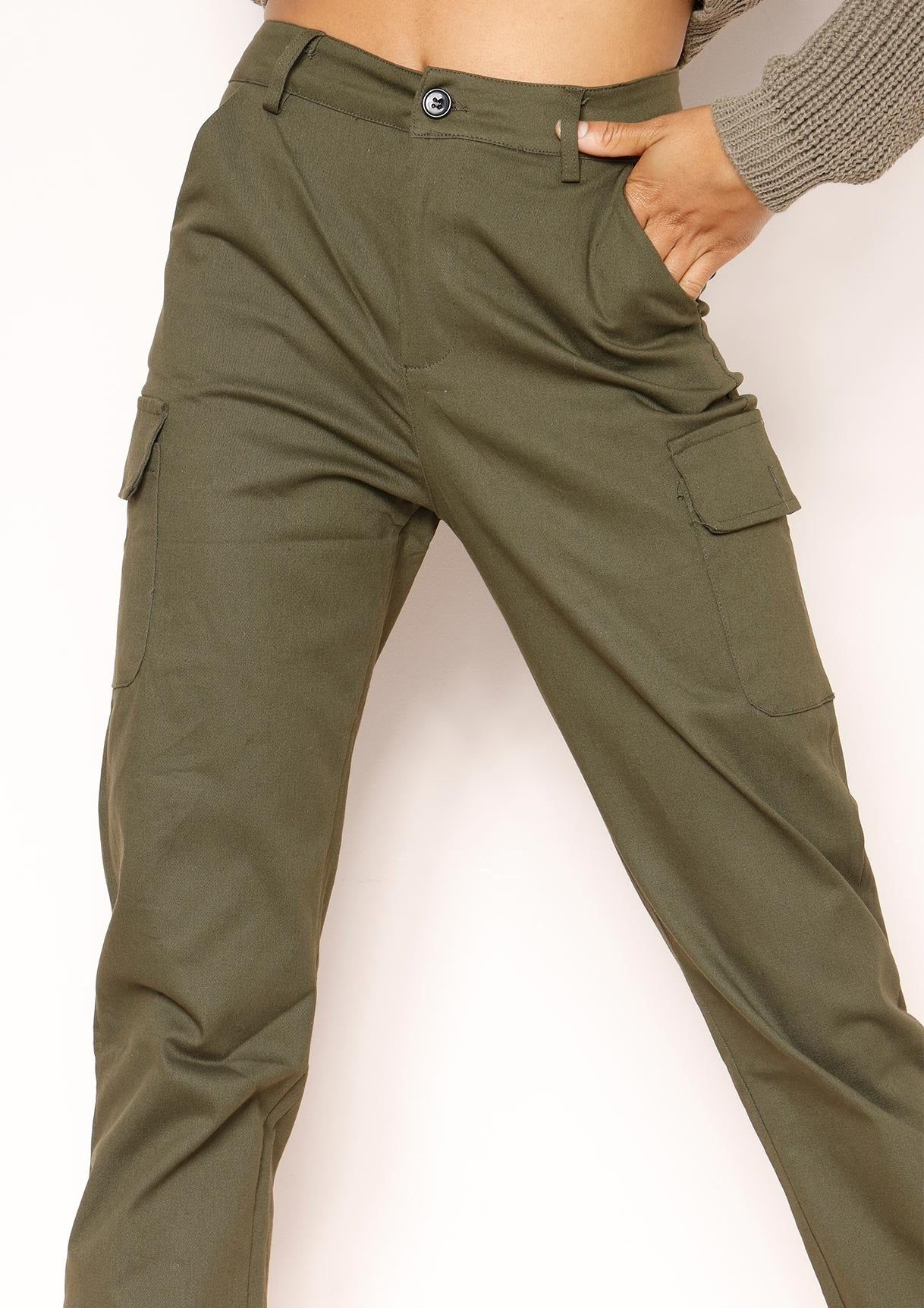 Isla Khaki Cargo Cuffed Trousers sold by Missy Empire product image thumbnail 3