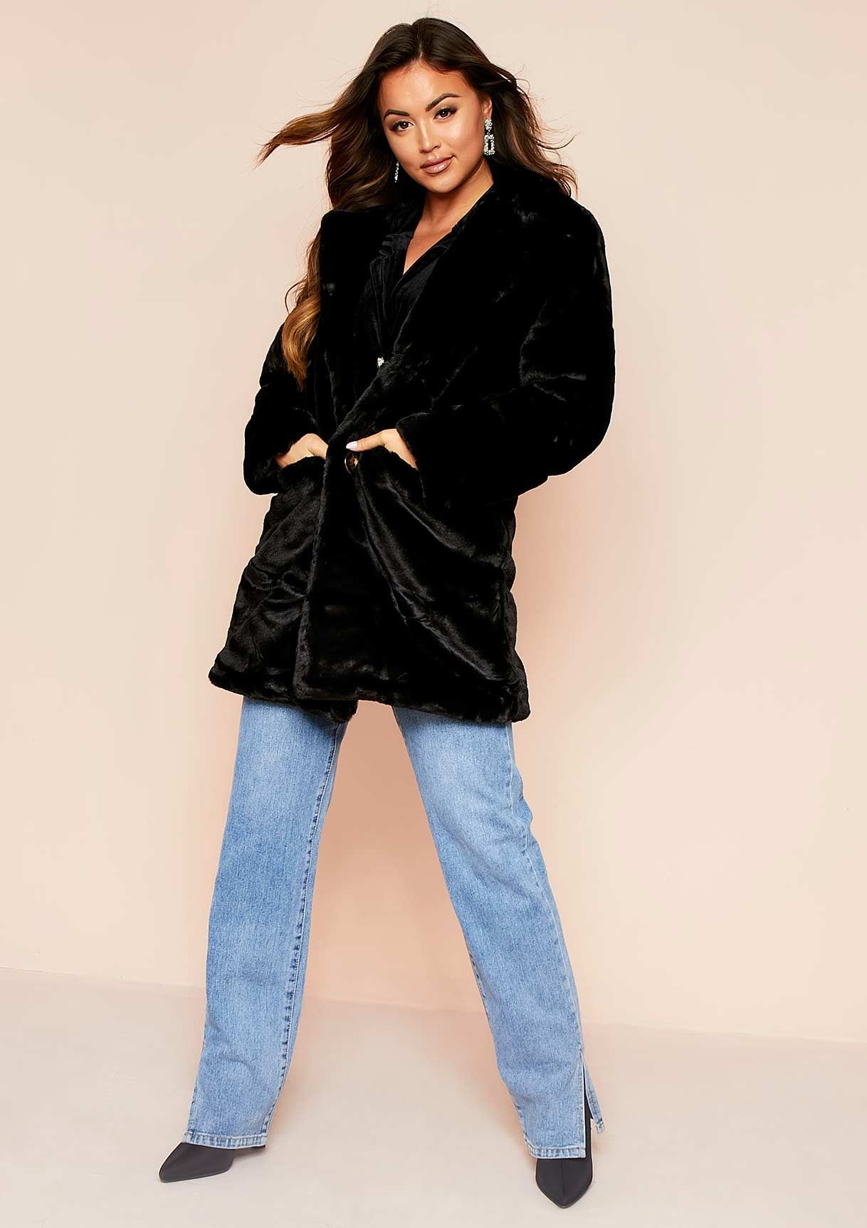 Dalla Black Faux Fur Coat sold by Missy Empire product image thumbnail 2