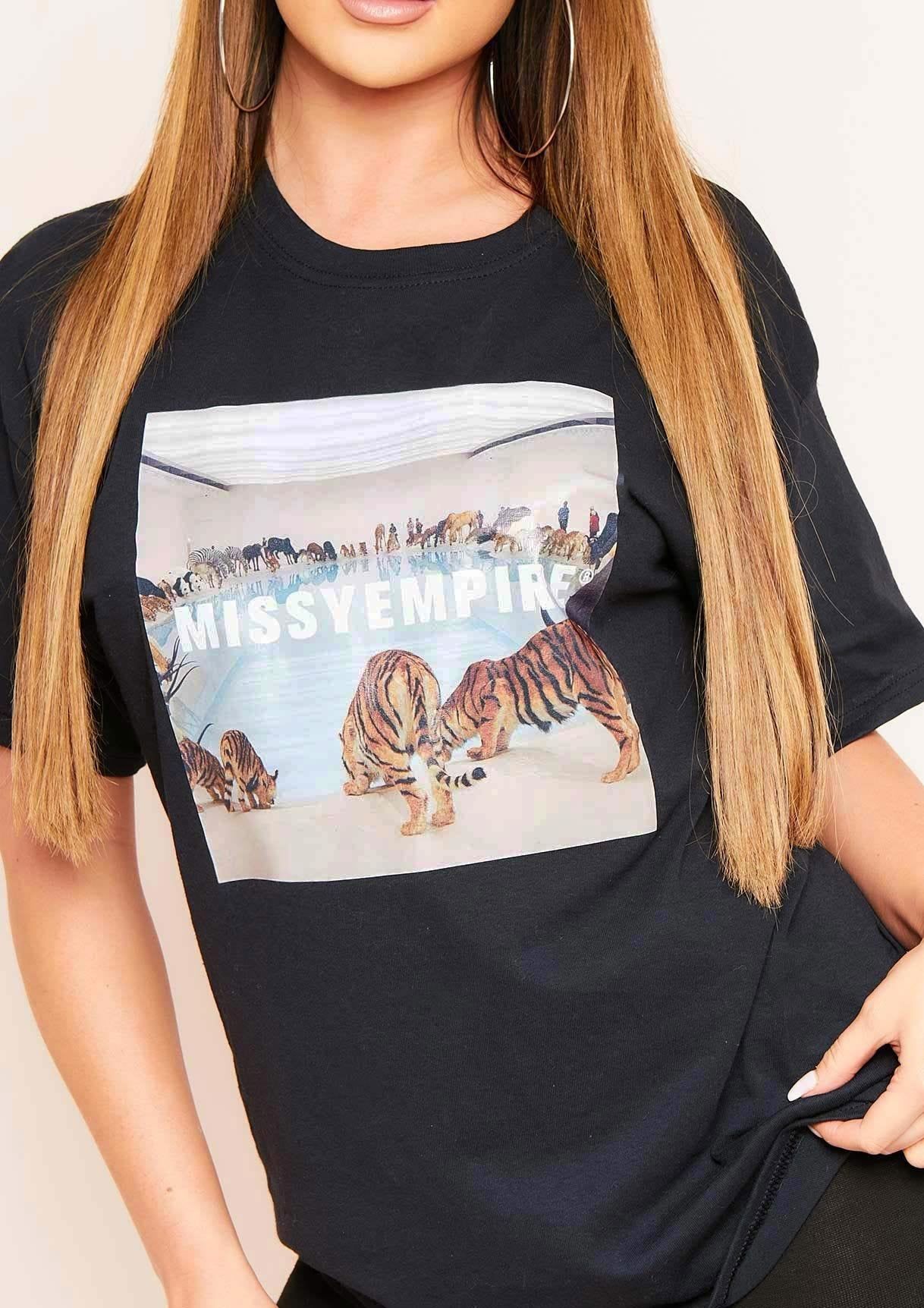 Evrin Black Missy Empire Tiger Graphic Oversized T-shirt sold by Missy Empire product image thumbnail 3