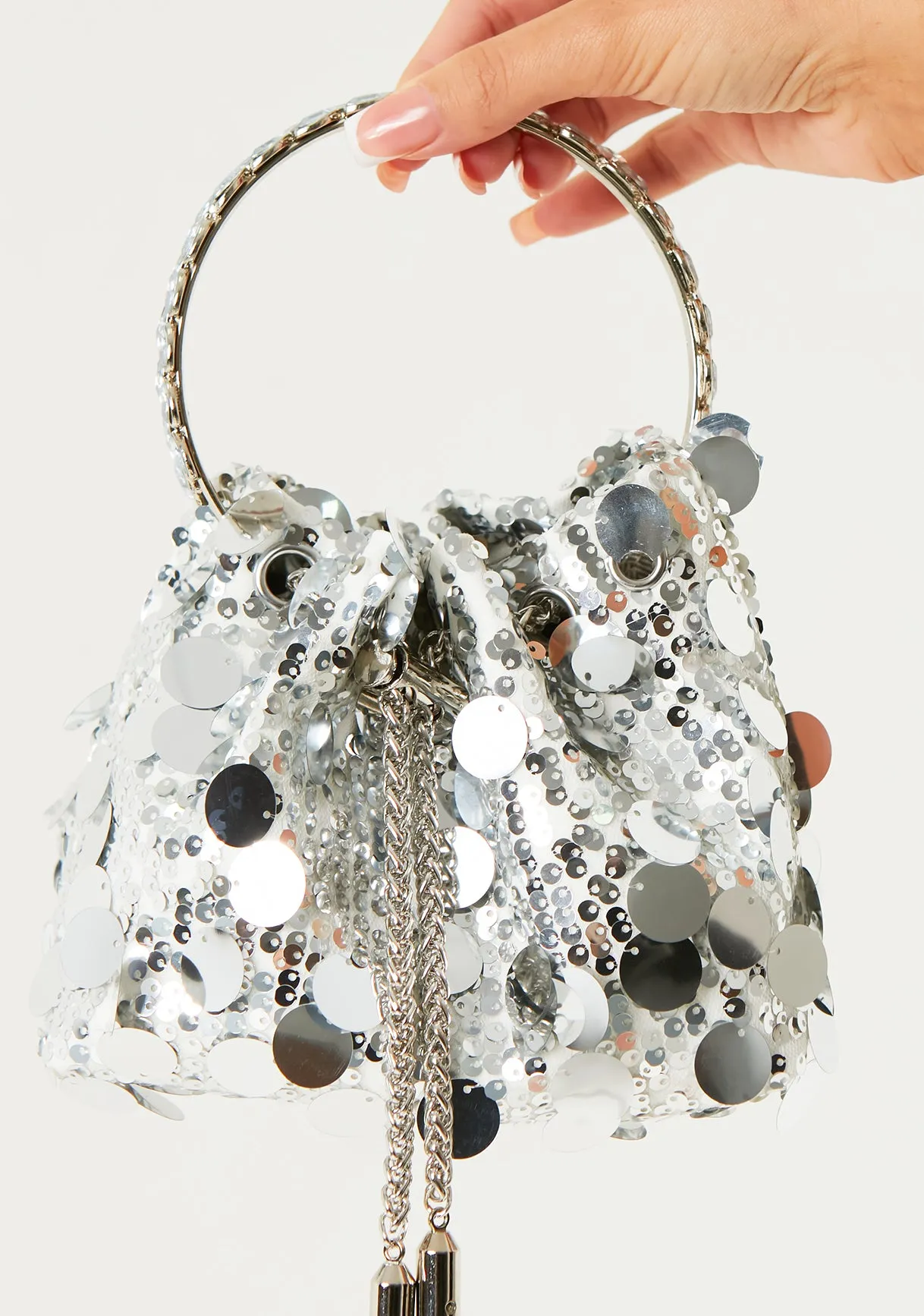 Witney Silver Disc Sequin Handle Bag With Shoulder Strap sold by Missy Empire product image thumbnail 4