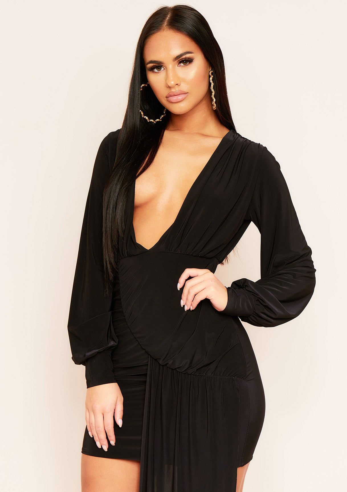 Cadenza Black Plunge Drape Mini Dress sold by Missy Empire product image thumbnail 3