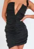 Londyn Black Plunge V Bar Ruched Mini Dress sold by Missy Empire