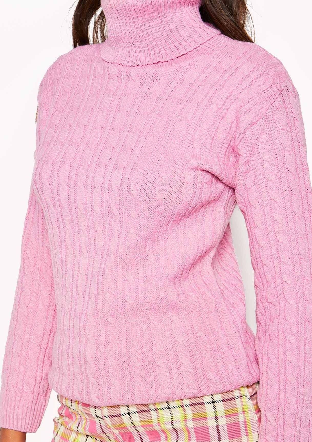 Isla Candy Pink Roll Neck Knitted Cable Jumper sold by Missy Empire product image thumbnail 4