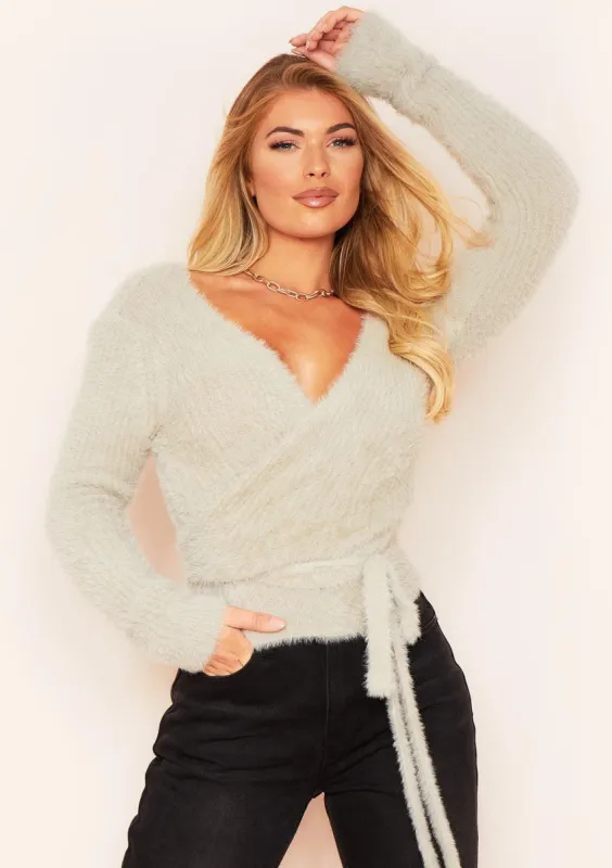 Meri Sage Fluffy Thick Knit Tie Waist Cardigan made by Missy Empire