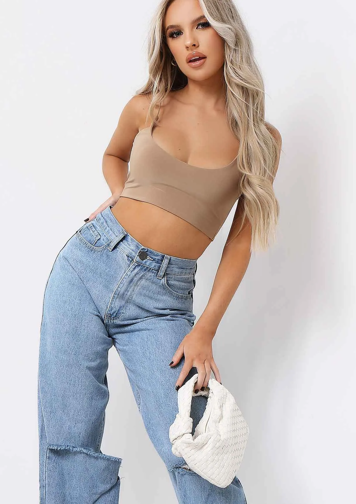 Corazon Camel Basic Round Scoop Neck Strappy Bralet sold by Missy Empire