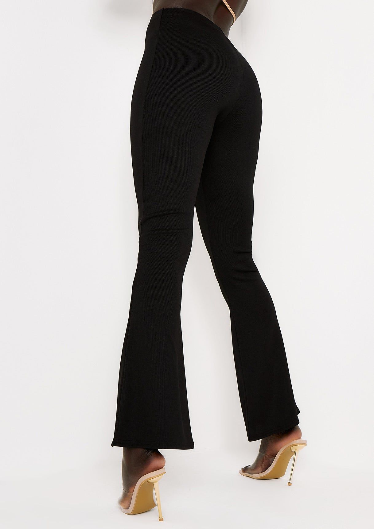 Jania Black Thick Bandage Ribbed Flared Trousers sold by Missy Empire product image thumbnail 3