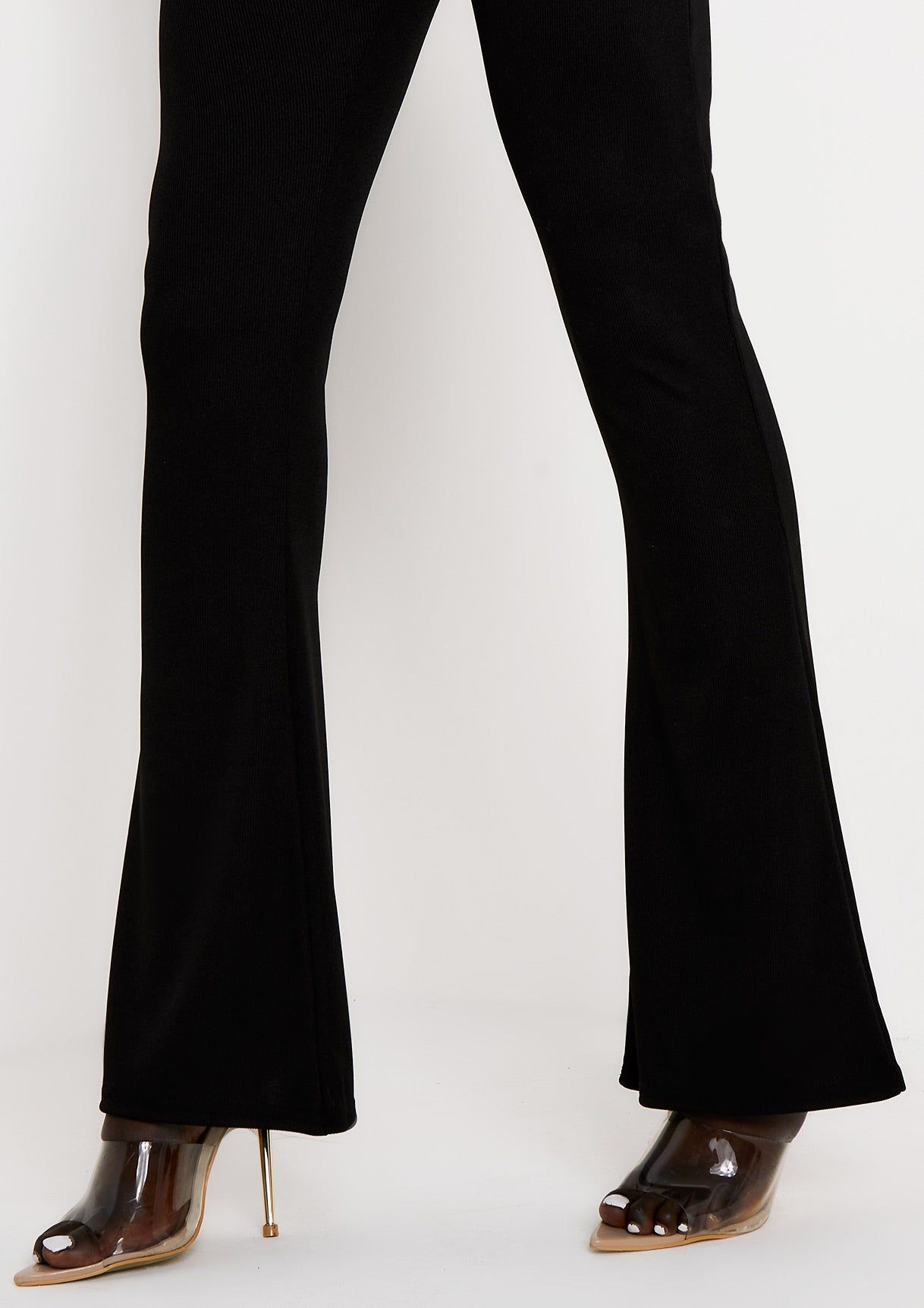 Jania Black Thick Bandage Ribbed Flared Trousers sold by Missy Empire product image thumbnail 4