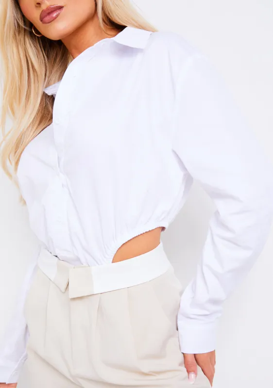 Natalie White Shirt Detail Bodysuit sold by Missy Empire