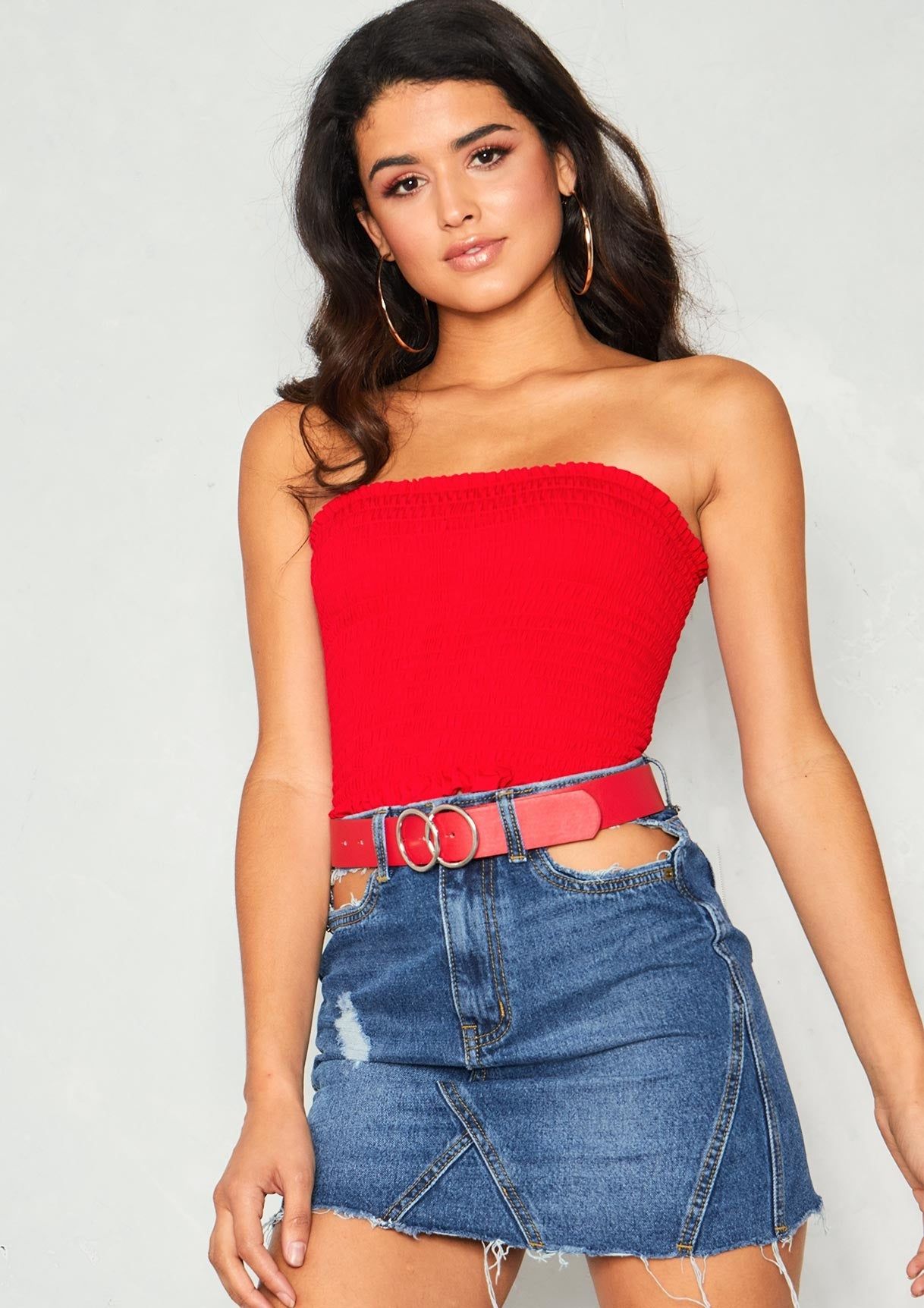 Abi Denim Frayed Skirt sold by Missy Empire