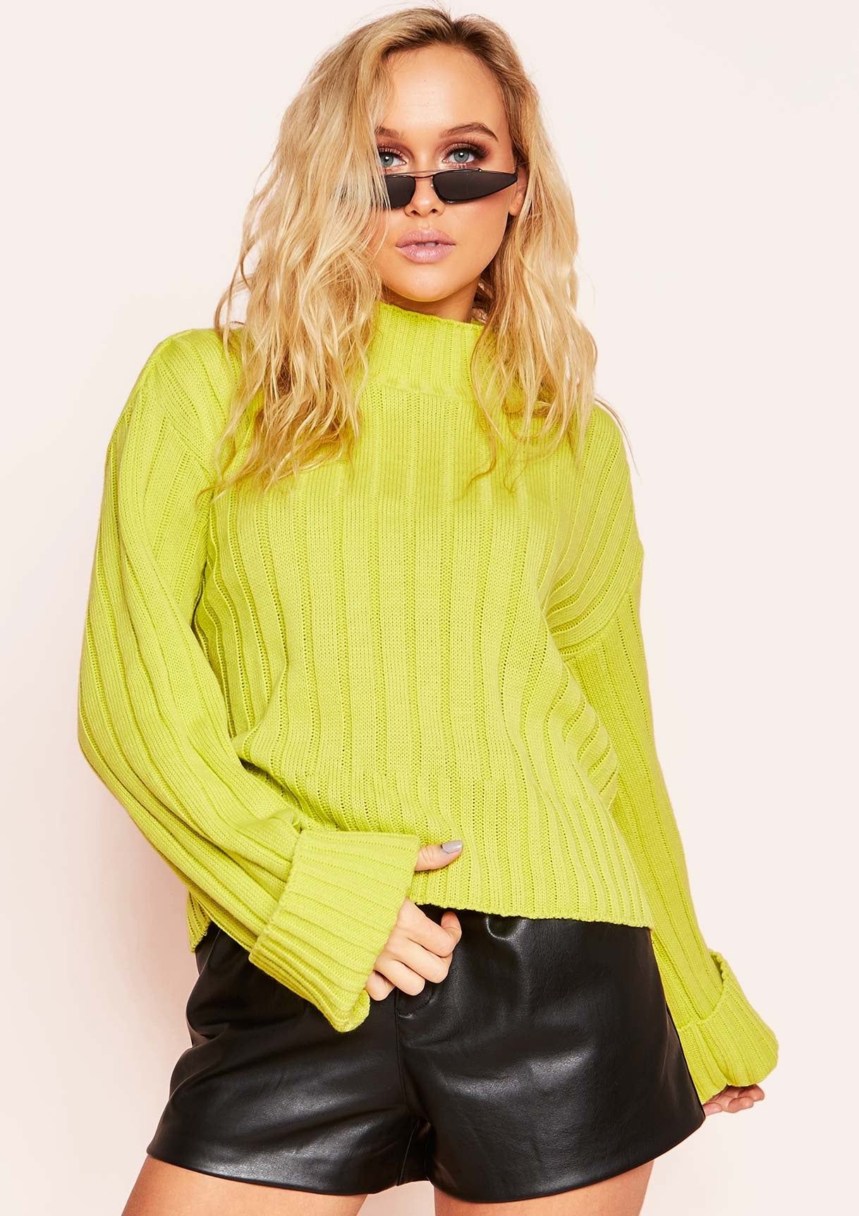 Arlene Lime Green Knit High Neck Jumper sold by Missy Empire