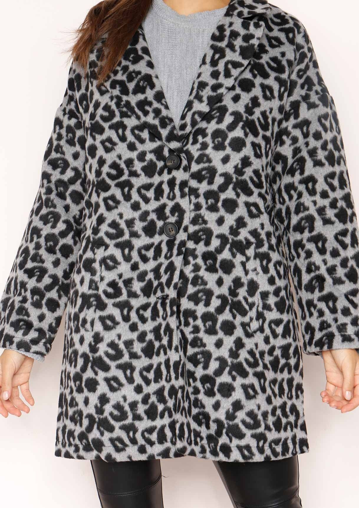 Katrina Grey Leopard Print Boyfriend Coat sold by Missy Empire product image thumbnail 2