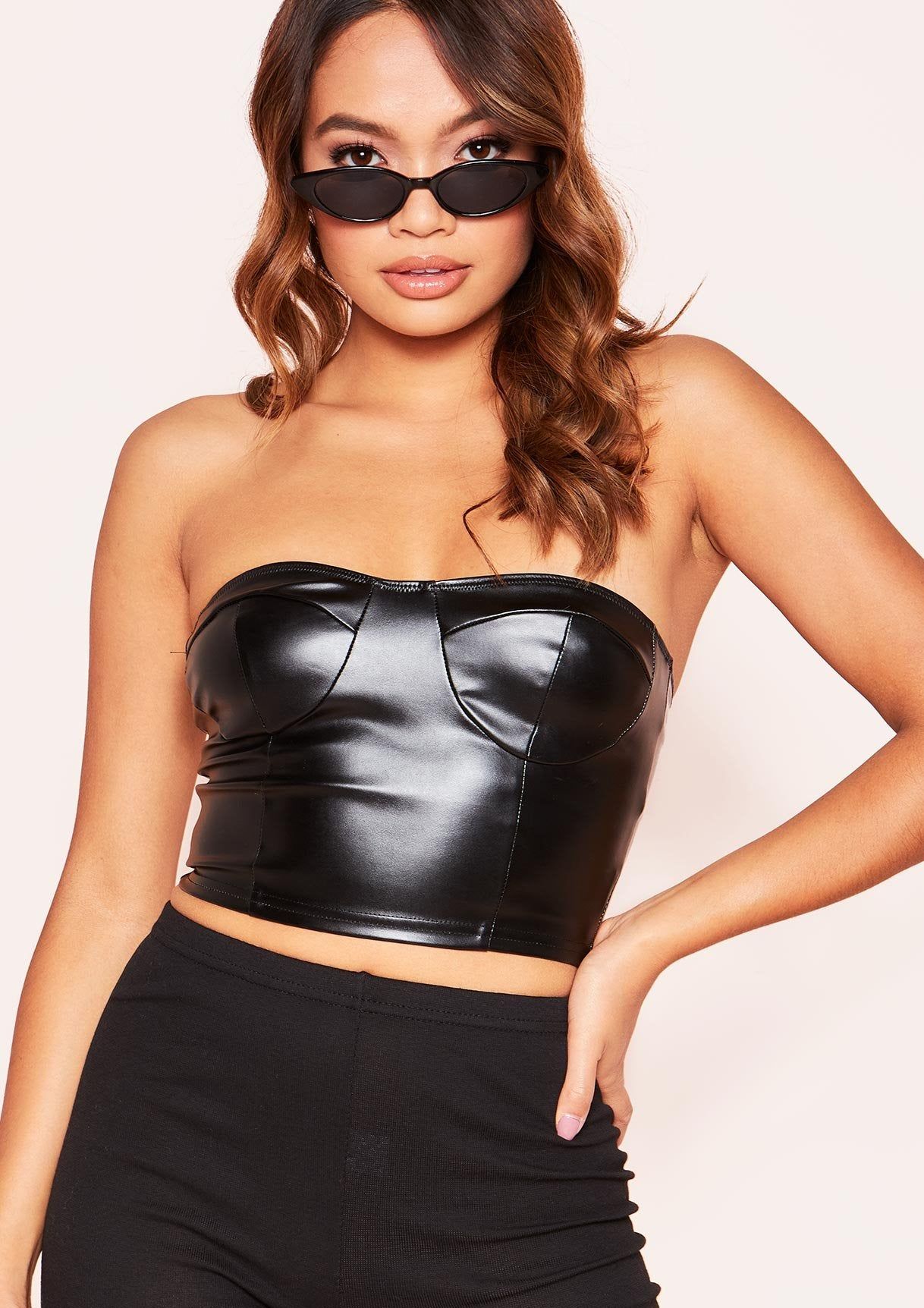 Regina Black Faux Leather Corset Top sold by Missy Empire product image thumbnail 3