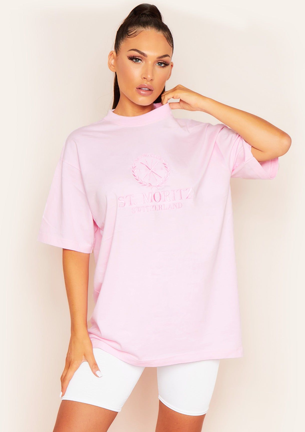 Brinley Pink St Moritz Embroidered T-Shirt sold by Missy Empire