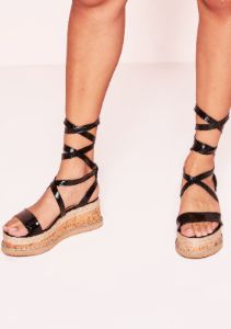 Jolene Black Croc Print Tie Up Espadrille Flatform Sandals sold by Missy Empire
