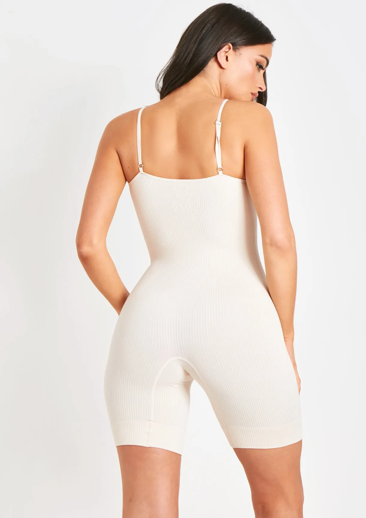 Sariah Cream Ribbed Seamless Strappy Unitard sold by Missy Empire product image thumbnail 4