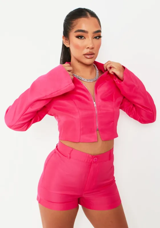 Ivanna Pink Zip Through Tailored Jacket sold by Missy Empire