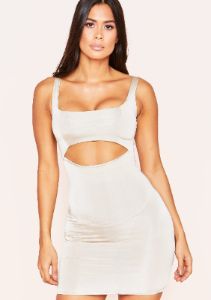 Annie Beige Cut Out Slinky Mini Dress sold by Missy Empire