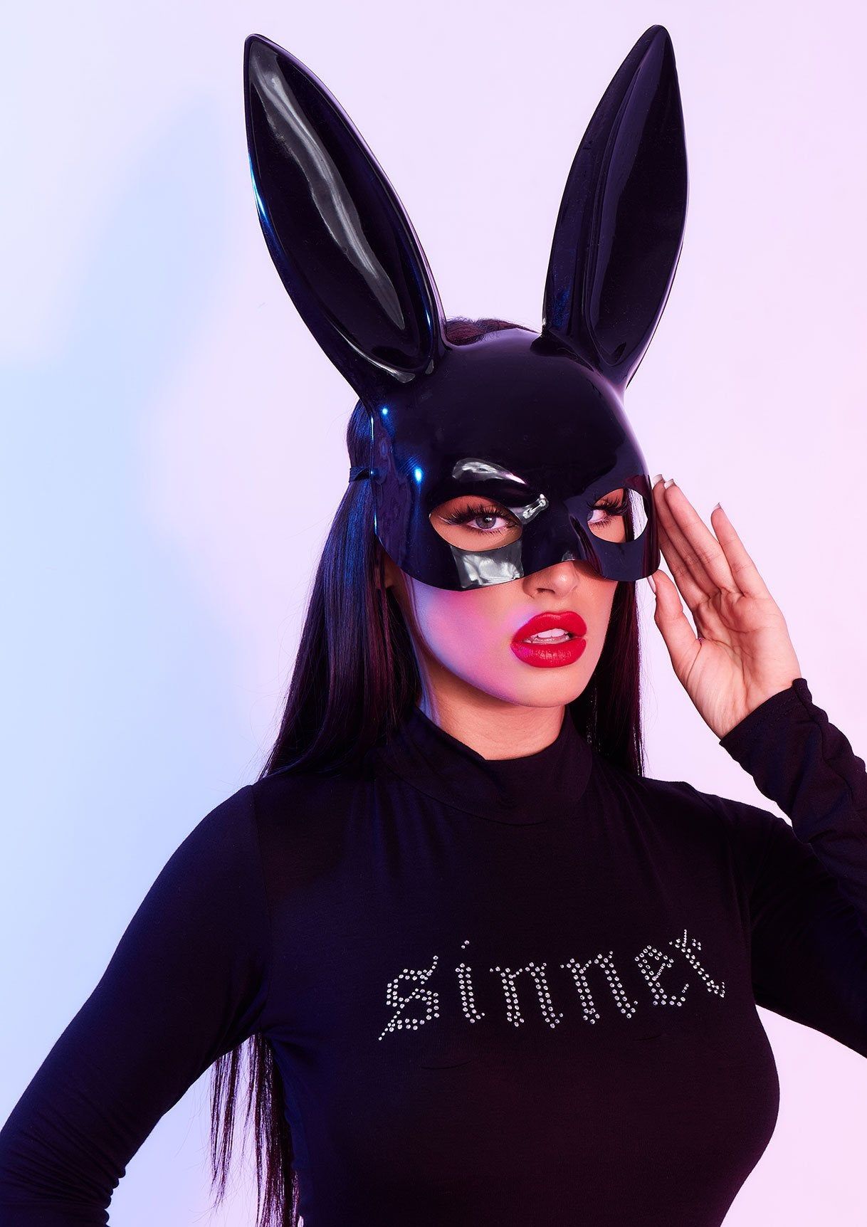 Ariana Black Bunny Ears Halloween Eye Mask sold by Missy Empire