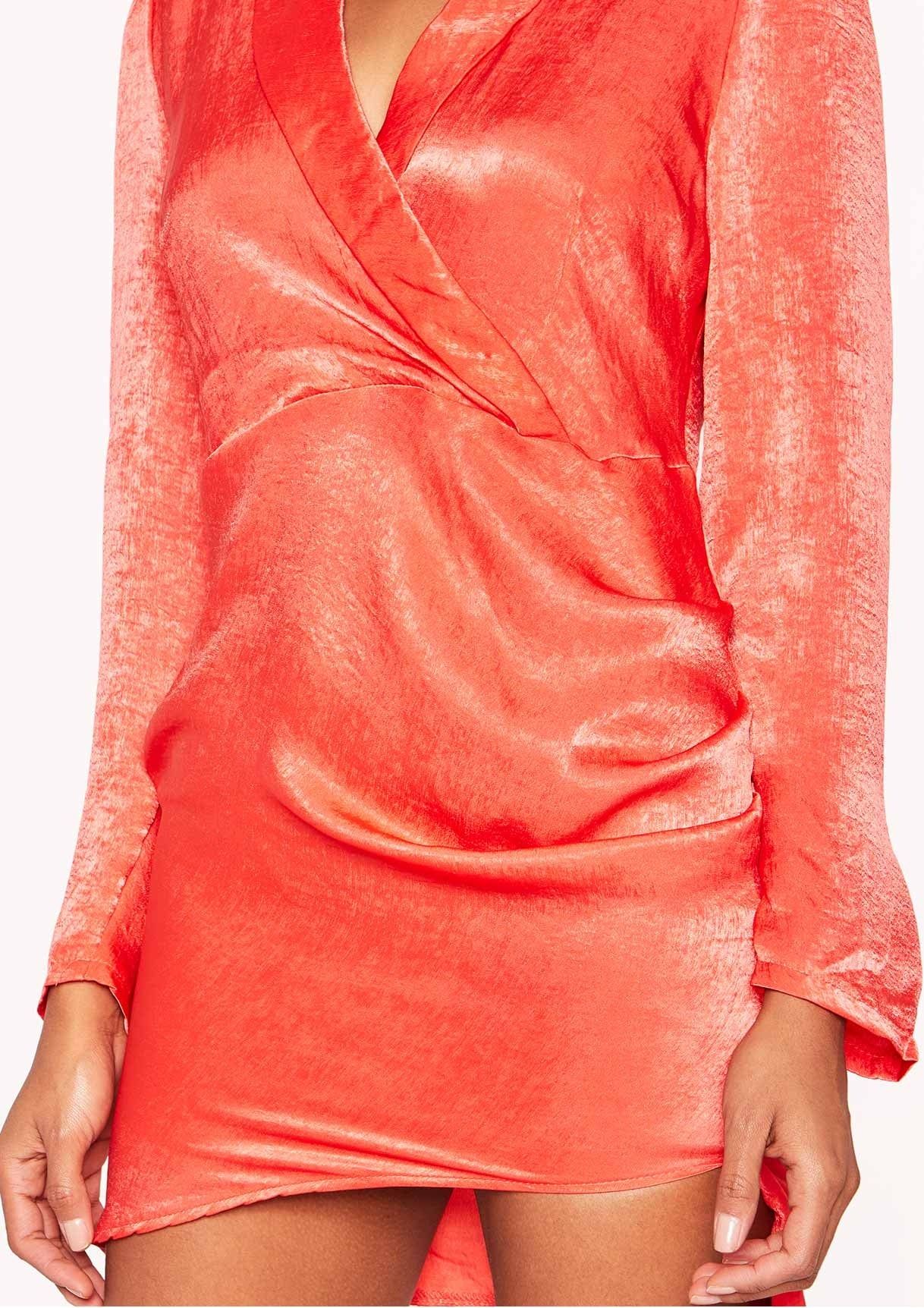 Izzy Orange Wrap Neckline Ruched Mini Dress sold by Missy Empire product image thumbnail 4
