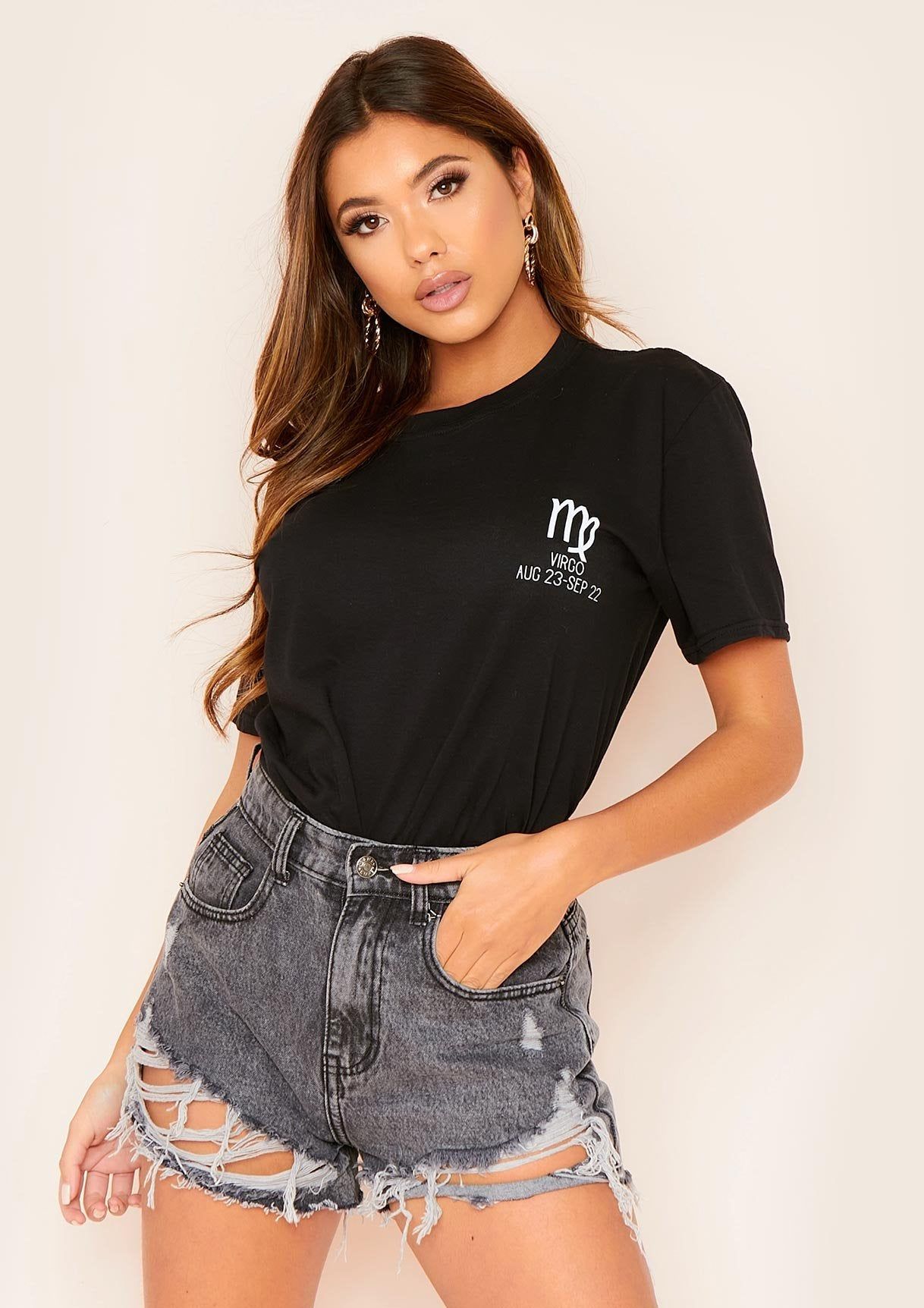 Marisol Black Virgo Horoscope T-Shirt sold by Missy Empire