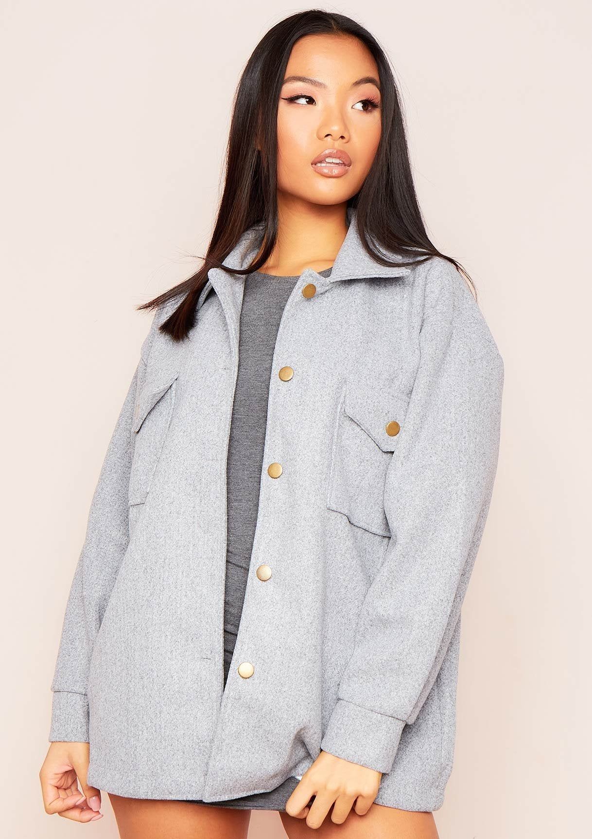 Lana Grey Pocket Front Shacket sold by Missy Empire