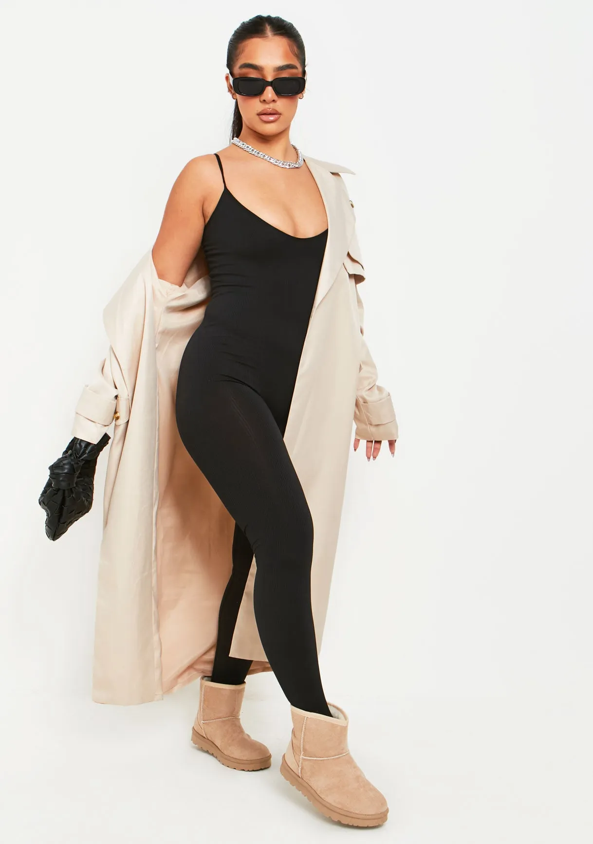 Kora Black Ribbed Seamless Strappy Jumpsuit sold by Missy Empire product image thumbnail 4