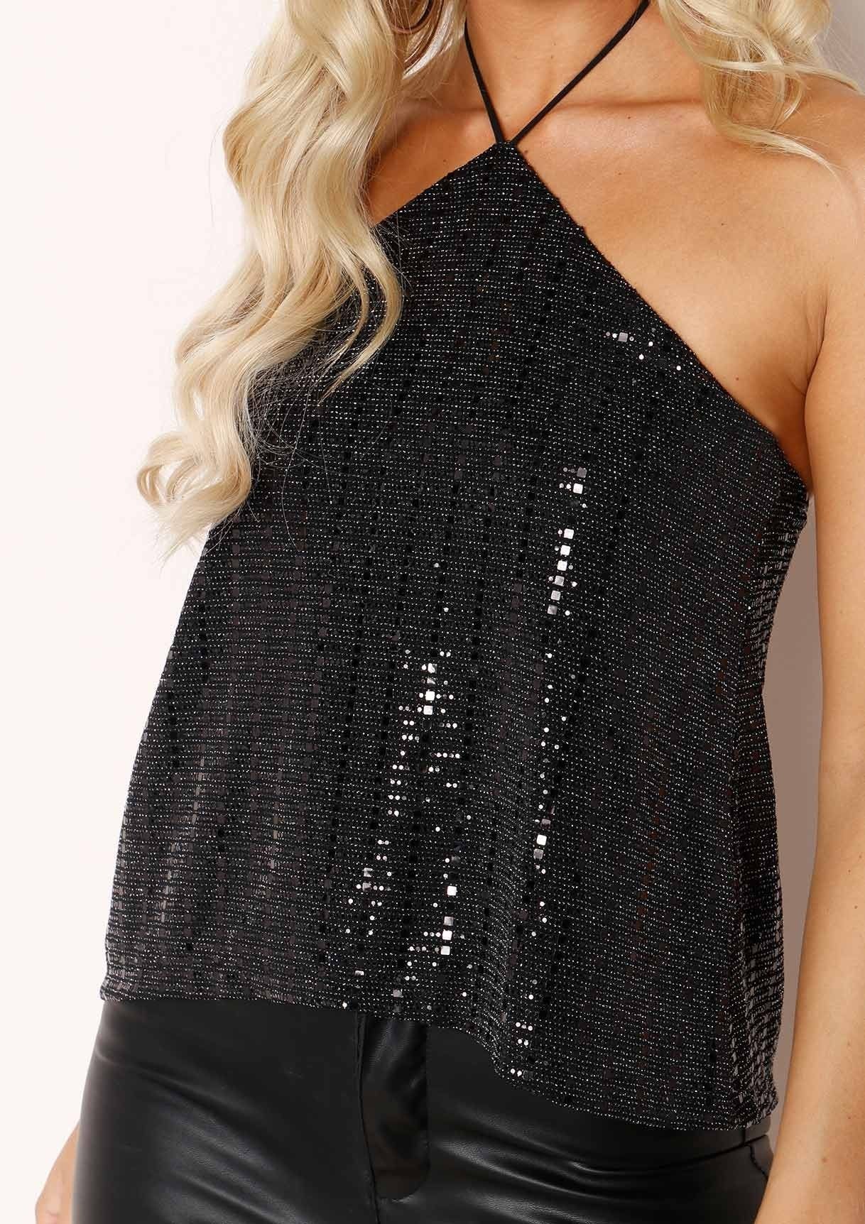 Cami Black Sequin Halterneck Top sold by Missy Empire product image thumbnail 4