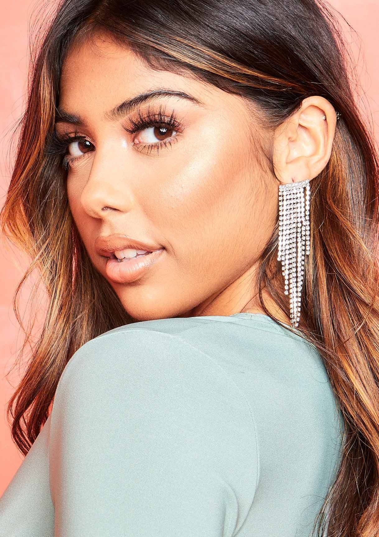 Helena Silver Diamante Tassel Earrings sold by Missy Empire