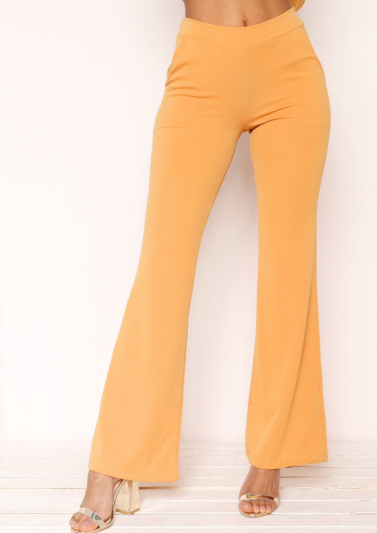 Andrea Mustard High Waist Flare Trousers sold by Missy Empire product image thumbnail 2