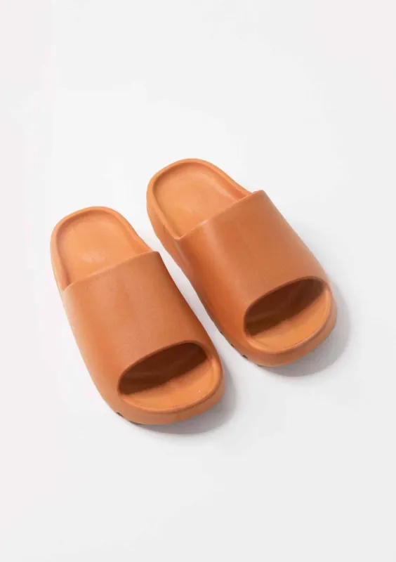 Odessa Orange Rubber Ribbed Sole Sliders sold by Missy Empire
